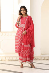 BANHI BLOCK PRINTED KURTA-PANTS & DUPATTA SET