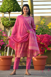 PARINITA BLOCK PRINTED KURTA-PANTS & DUPATTA SET