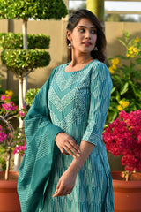 AANAVI BLOCK PRINTED KURTA-PANTS & DUPATTA SET