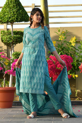 AANAVI BLOCK PRINTED KURTA-PANTS & DUPATTA SET
