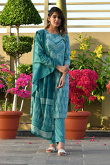 AANAVI BLOCK PRINTED KURTA-PANTS & DUPATTA SET