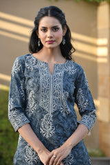 IDHIKA BLOCK PRINTED KURTA-PANTS & DUPATTA SET