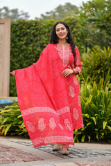 KYNA BLOCK PRINTED KURTA-PANTS & DUPATTA SET