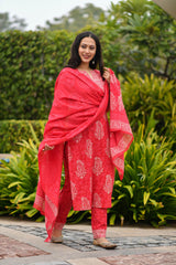 KYNA BLOCK PRINTED KURTA-PANTS & DUPATTA SET