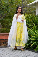 MAIZE YELLOW TIE DYED & BLOCK PRINTED PANELED KURTA-PLAZZO & DUPATTA