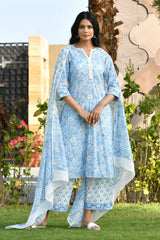 MAGADHI BLOCK PRINTED KURTA-PANTS & DUPATTA SET
