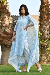 MAGADHI BLOCK PRINTED KURTA-PANTS & DUPATTA SET