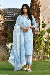MAGADHI BLOCK PRINTED KURTA-PANTS & DUPATTA SET