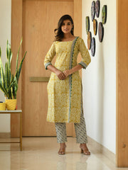 EKAA BLOCK PRINTED KURTA-PANTS & DUPATTA SET