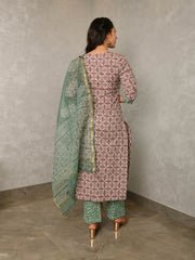 KRITI BLOCK PRINTED KURTA-PANTS & DUPATTA SET