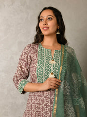 KRITI BLOCK PRINTED KURTA-PANTS & DUPATTA SET