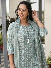 MEDH BLOCK PRINTED KURTA-PANTS & DUPATTA SET