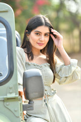 SAGE GREY CROP TOP WITH FLARED PANTS