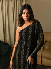 MULMUL BLACK-GOLD SEQUIN ONE SLEEVE COCKTAIL DRESS