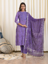 MULMUL AARYA BLOCK PRINTED KURTA-PANTS & DUPATTA SET