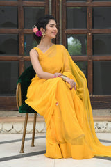 SUNEHRI GOTA PATTI-BUTTON WORK CHIFFON SAREE