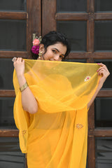 SUNEHRI GOTA PATTI-BUTTON WORK CHIFFON SAREE