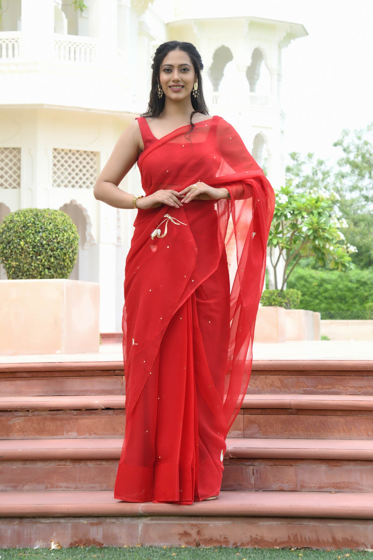 ZAINA SEQIUN-THREAD WORK CHIFFON SAREE