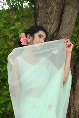 AAFIA SILVER ZARI WORK CHIFFON SAREE