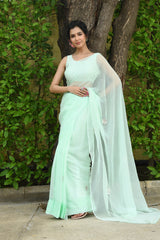 AAFIA SILVER ZARI WORK CHIFFON SAREE