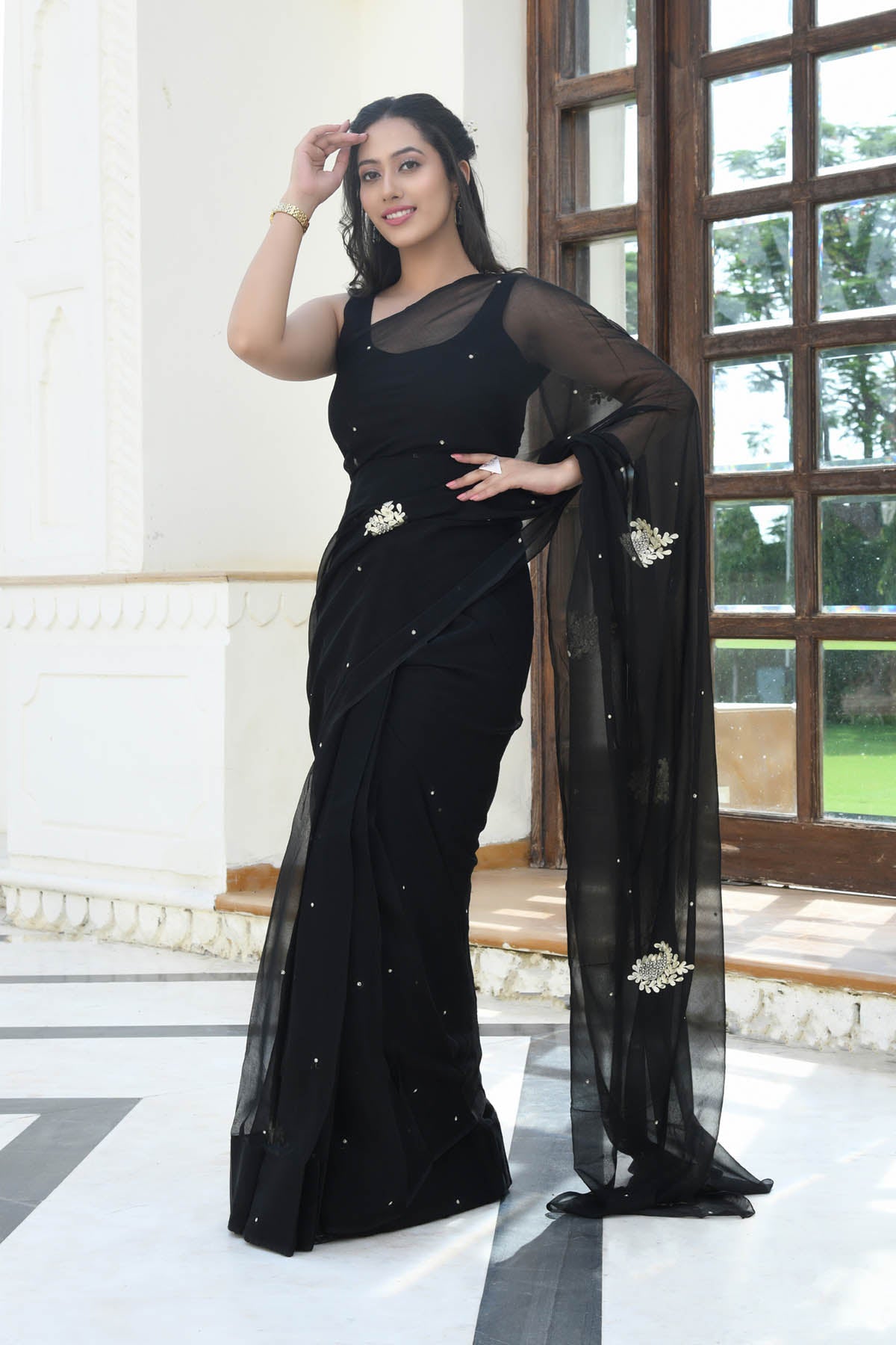 SUHARIA PITTAN-BEAD WORK CHIFFON SAREE
