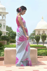 ARISHA GREY-FUCHSIA BANDHANI CHIFFON SAREE