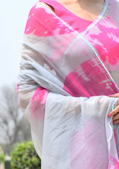 ARISHA GREY-FUCHSIA BANDHANI CHIFFON SAREE