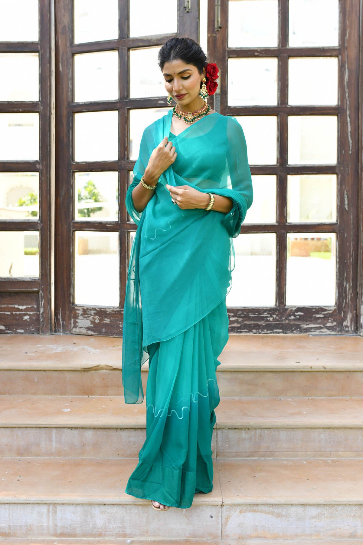 TEAL ORCHID CHIFFON SAREE