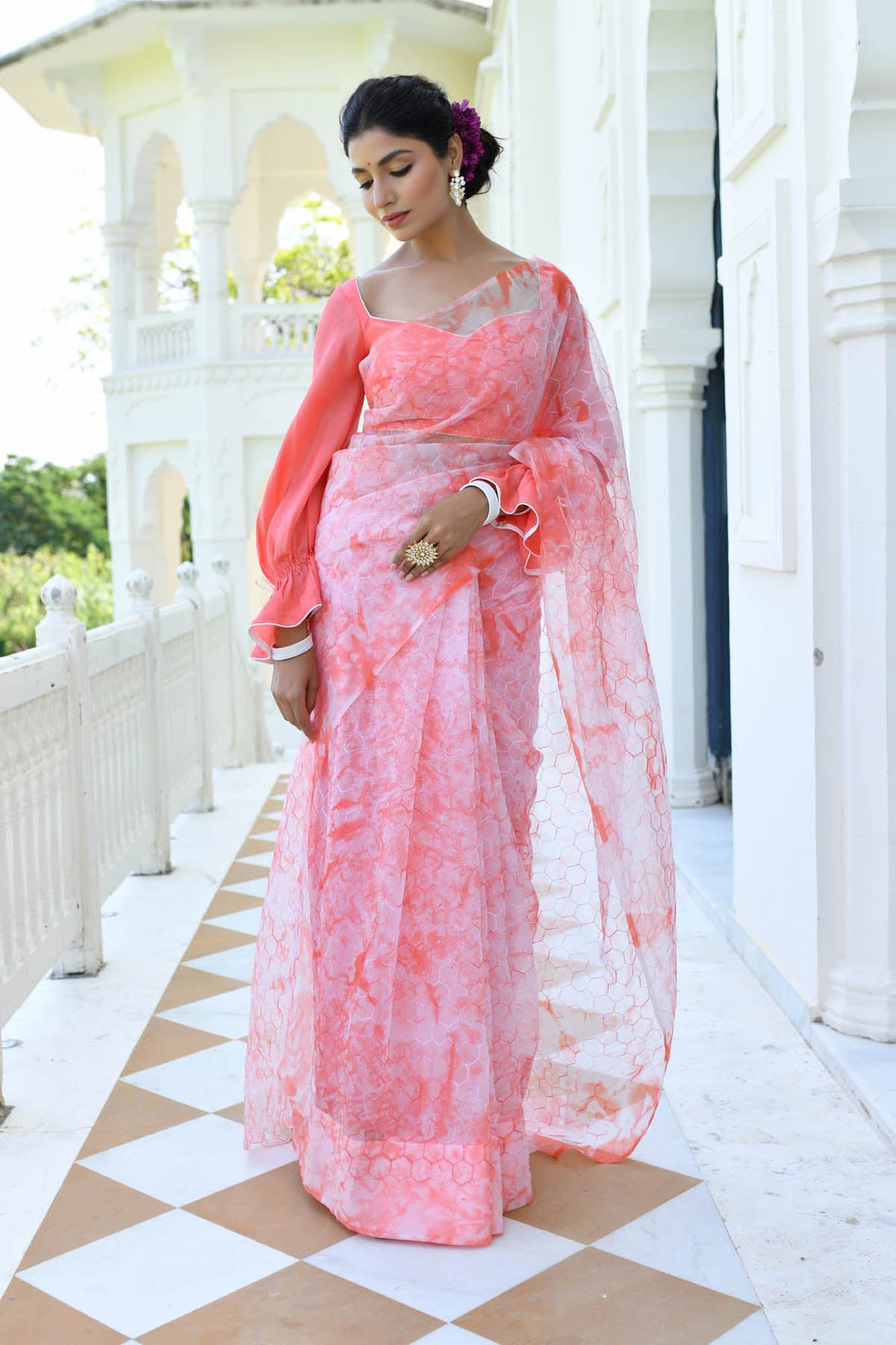 SHUBHRA CORAL ORGANZA SAREE