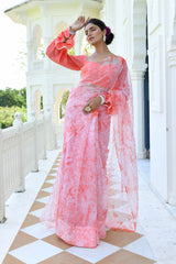 SHUBHRA CORAL ORGANZA SAREE