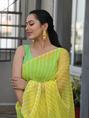 TAHAKSHI LIME-YELLOW LEHERIYA CHIFFON SAREE