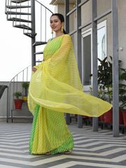 TAHAKSHI LIME-YELLOW LEHERIYA CHIFFON SAREE