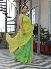 TAHAKSHI LIME-YELLOW LEHERIYA CHIFFON SAREE