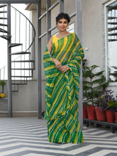 TRIKAA GREEN-YELLOW LEHERIYA CHIFFON SAREE