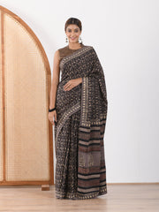 MULMUL MALANDRA BLOCK PRINTED MODAL SATIN SAREE