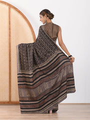 MULMUL MALANDRA BLOCK PRINTED MODAL SATIN SAREE