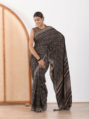 MULMUL MALANDRA BLOCK PRINTED MODAL SATIN SAREE