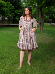 MULMUL VRITEE FLORAL HAND BLOCK PRINTED DRESS