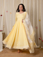 MULMUL GHER ANARKALI KURTA-PANT & DUPATTA SET