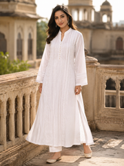 Bunai White Cotton Dobby Coord Set