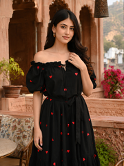Celestial Black Embroidered Cotton Dress