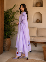 Lilac Handpainted Dupatta Suit Set (Set of 3)