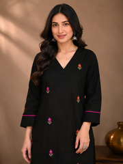 Black Embroidered Cotton Co-ord Set