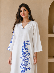 Bunai White Blue Embroidered Co-ord Set