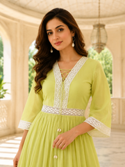 MELLOW GREEN WHITE LACE DRESS