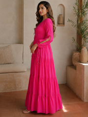 Hot Pink Cotton Maxi Dress
