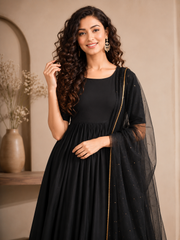 Black Sequin Cotton Suit Set
