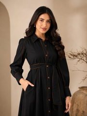 Black Cotton Shirt Dress
