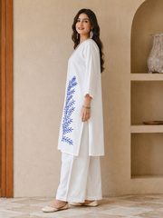 Bunai White Blue Embroidered Co-ord Set