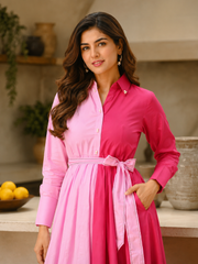 Bunai Two-Tone Pink Cotton Dress